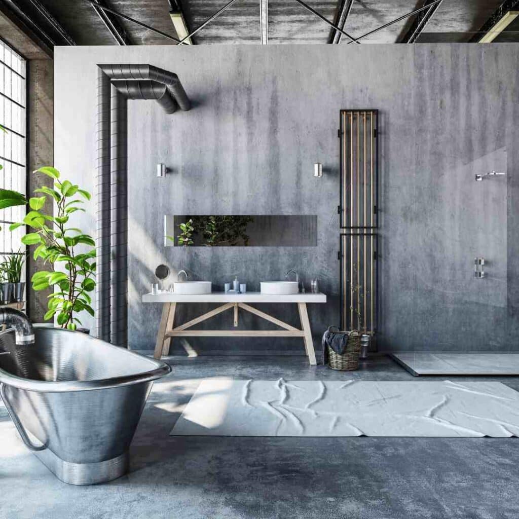 A bathroom with the industrial chic design style